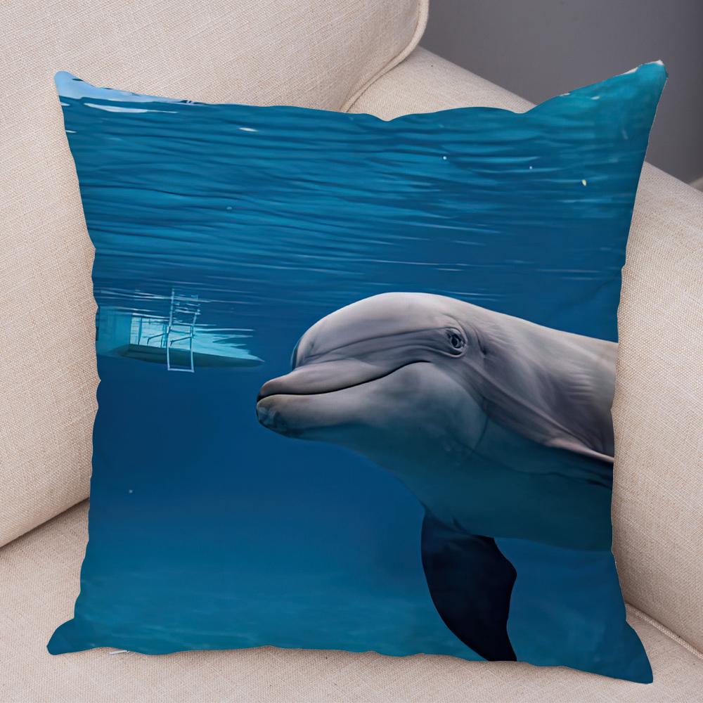 Federa per Cuscino Delfino Vita Marina Motivo Pesci Barriera Corallina Tessuto Morbido Studio Ufficio Casa Decorazione Federa