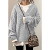 Women's Chunky V Neck Sweater Long Sleeve Loose Cable Ribbed Knit Pullover Jumper Tops