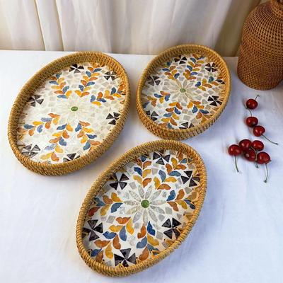 3pcs Rattan Shell Tray Rectangular Woven Storage Fruit Home Storage Box Snacks Kitchen Tray Bread Basket Dinner Supplies