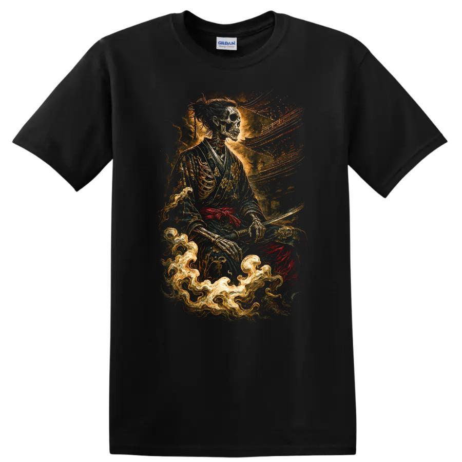 Japanese Skeleton Samurai T Shirt Grim Reaper Ghost Warrior Tee