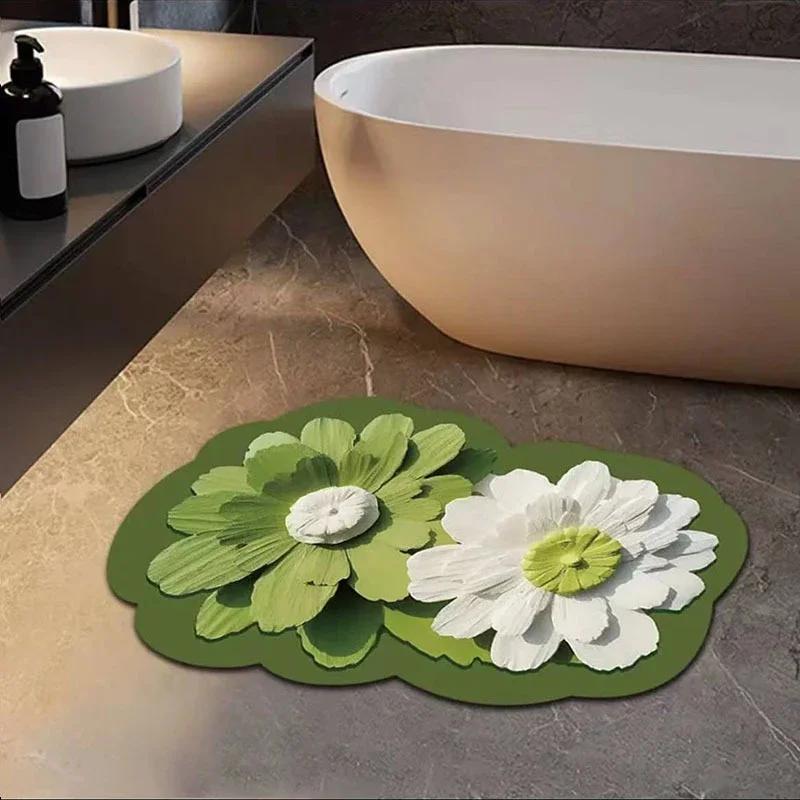 Soft Diatomite Mat Flower Diatomaceous Earth Bath Mats Non-slip Bathroom Tub Carpet Quick Dry Women Room Door Rug Absorbent