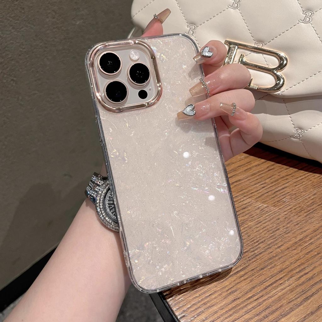Luxury Glitter Shell Pattern Laser Phone Case For iPhone 12 13 14 15 16 Pro Max Plus Plating Soft IMD Shockproof Cover