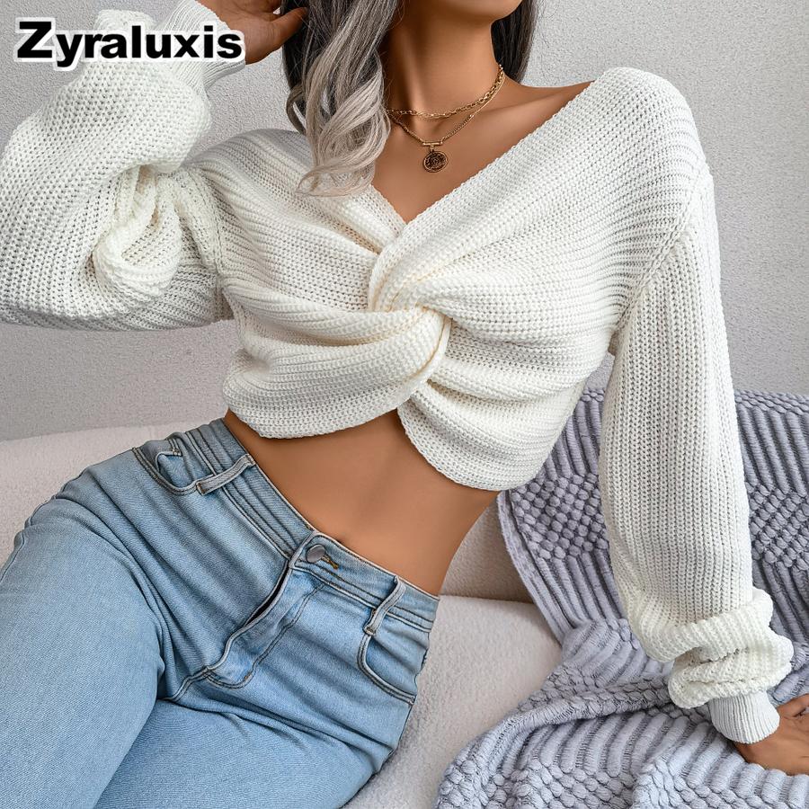 Fall Ins Style Long Sleeve Tie-Up Crochet Knit Sweater Women s Clothing S