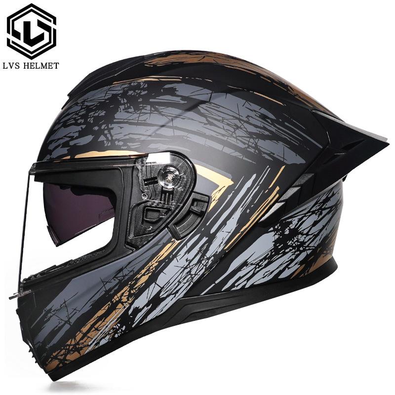 Full Helmet Double Mirror Helmet Men's Four Seasons Universal Hard Hat Female Knight Locomotive Double Lenses