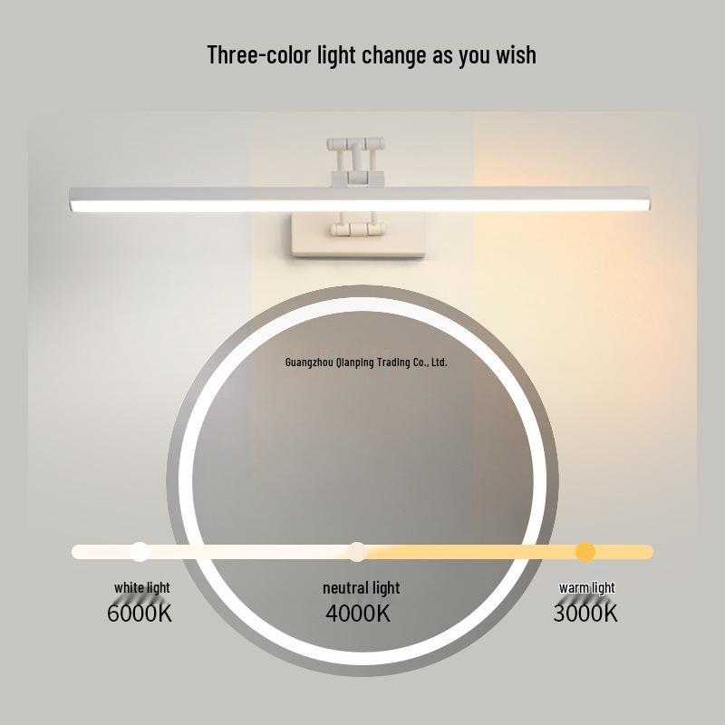 Nordic Minimalist LED Vanity Light: Punch-Free Bathroom Mirror Cabinet with Tricolor Makeup Lighting.