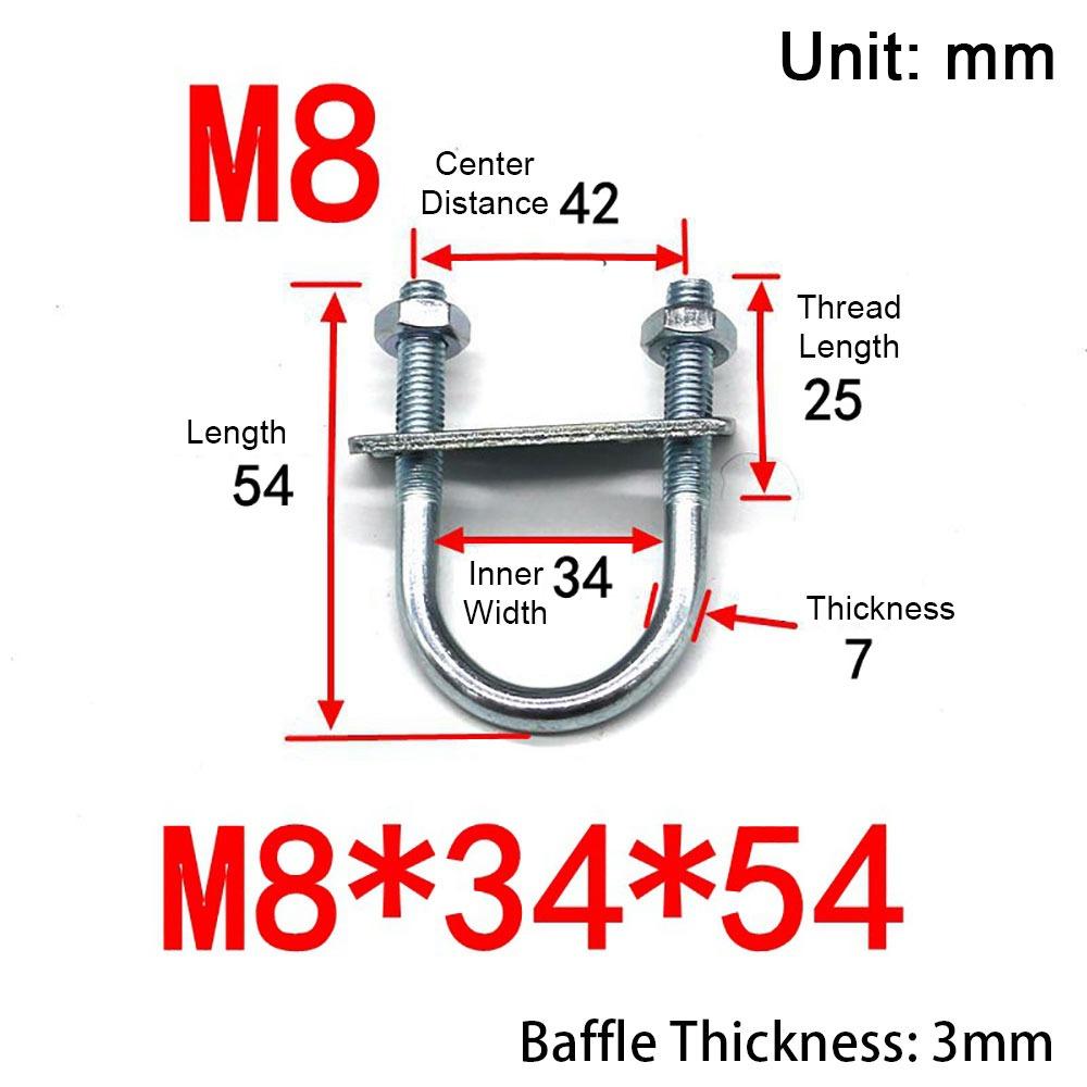 1Pcs Durable Galvanized Q235 Carbon Steel M8 Round Tube Clamp With Baffle Screws Pipe U-clamp Round Bolt for Round Tube