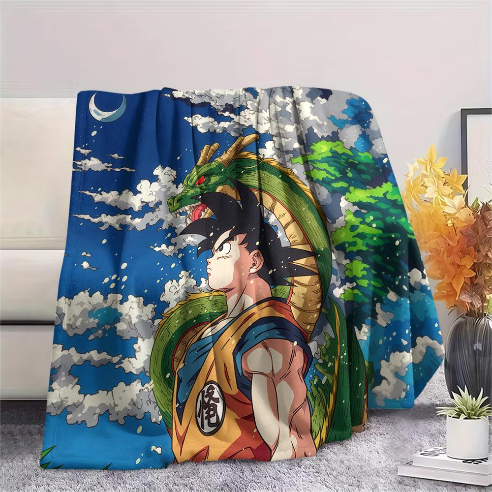 Cartoon Goku Pattern Flannel Blanket, High Quality Comfortable for All Seasons, Home Decor, Warmth and Comfort, Perfect for Gifts.