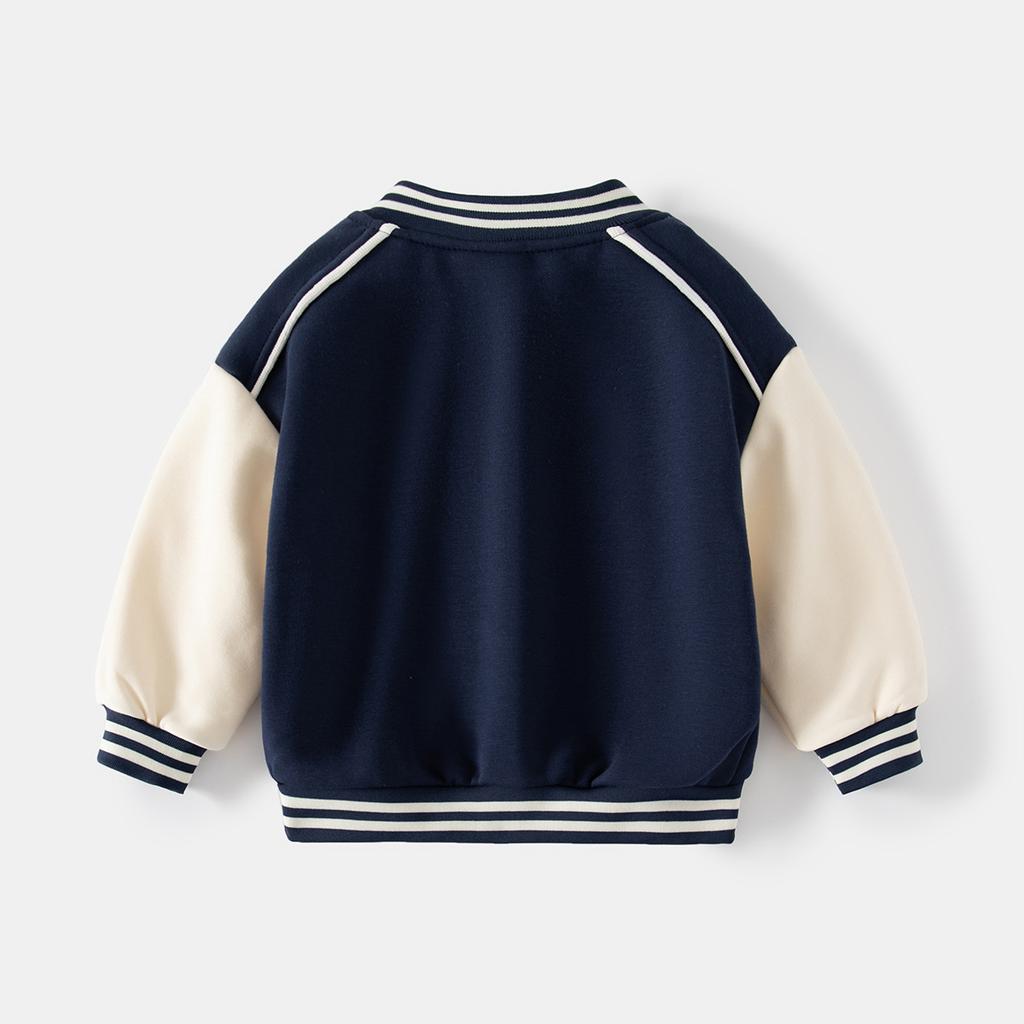Boys Fleece Baseball Jacket V Neck Letter Print Warm Casual Outerwear Fashion Clothing for Toddler and Kids