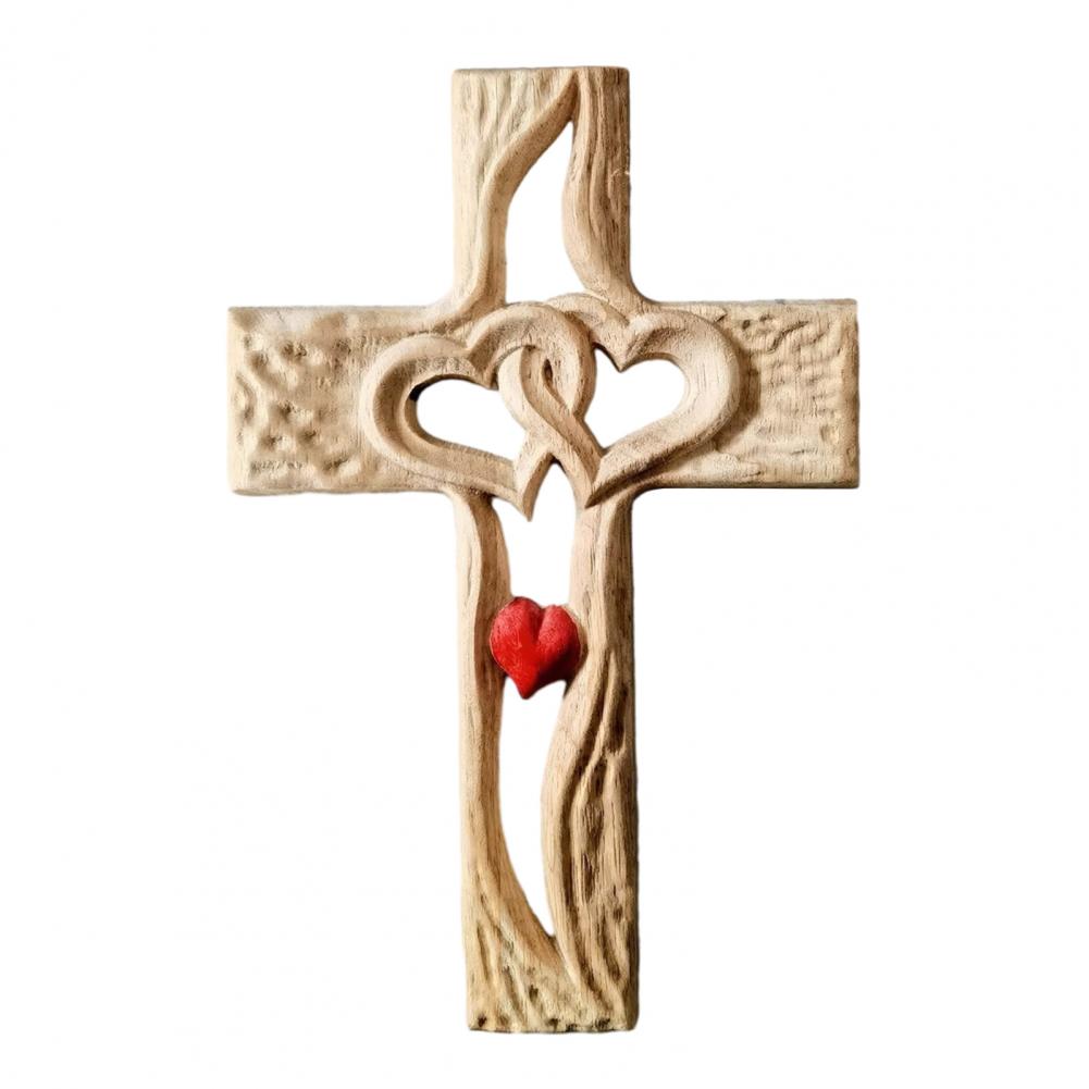 Intertwined Hearts Cross Wall Decoration Rustic Wall Hanging Decor Cross Rustic Wooden Intertwined Hearts Hand-carved Sculpture S