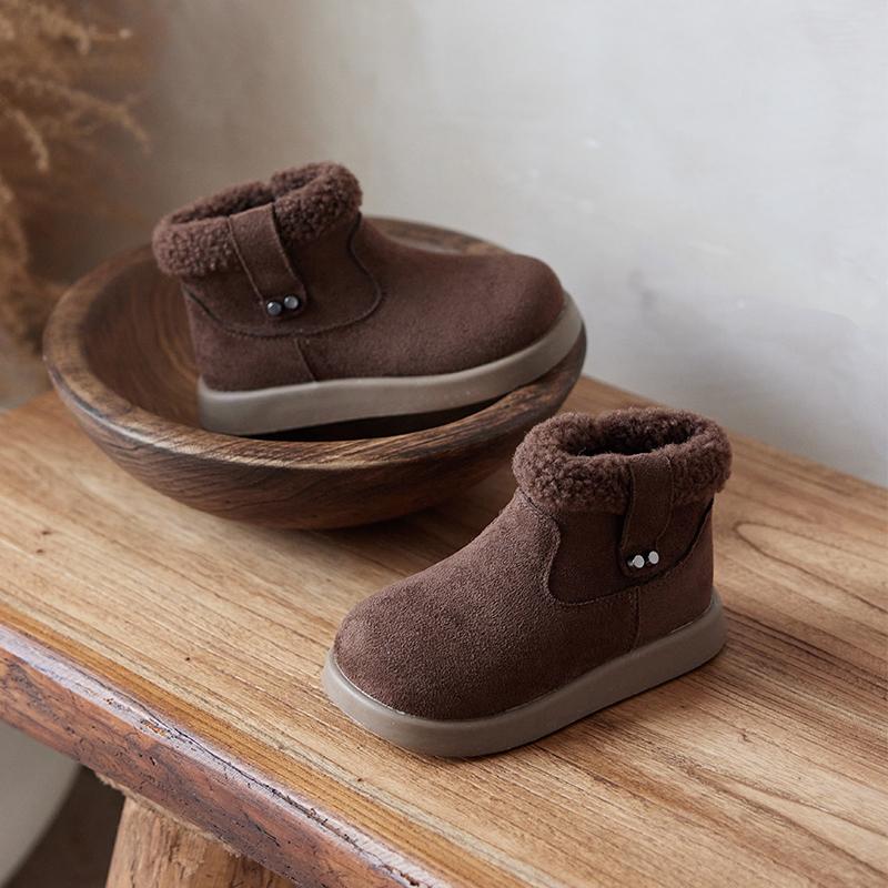 Kids Winter New Fashion Cute Plus Velvet Warm Retro Short Boots Baby Casual Soft Lightweight Zipper Thick Bottom Snow Boots