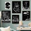Abstract Moon and Black Cat In Garland Aesthetics Cute Animals Poster Canvas Painting Wall Pictures Boho Living Room Home Decor