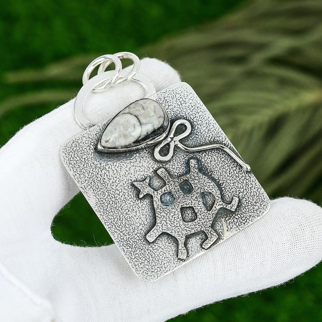 Friendship Day Deal Sterling Silver Orthoceras Fossil Stone Wife Pendant Jewelry