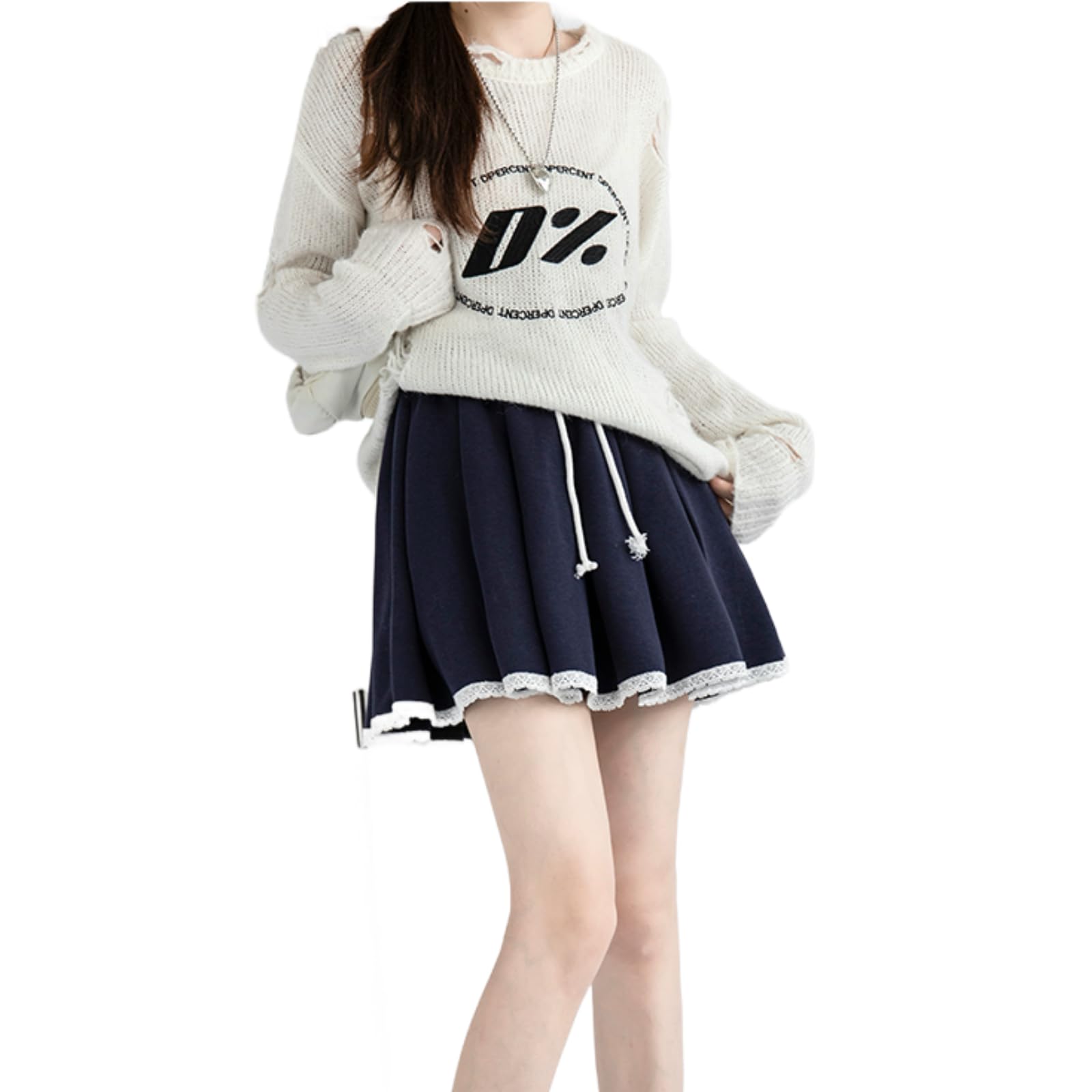 

Pleated Elastic Waist Flare Mini Wool Solid Casual [JINJUDUO] Women s Skirt, Anti-Slip, Lace-Panel Skirt, Skirt, Lining, Color, Office, Student,