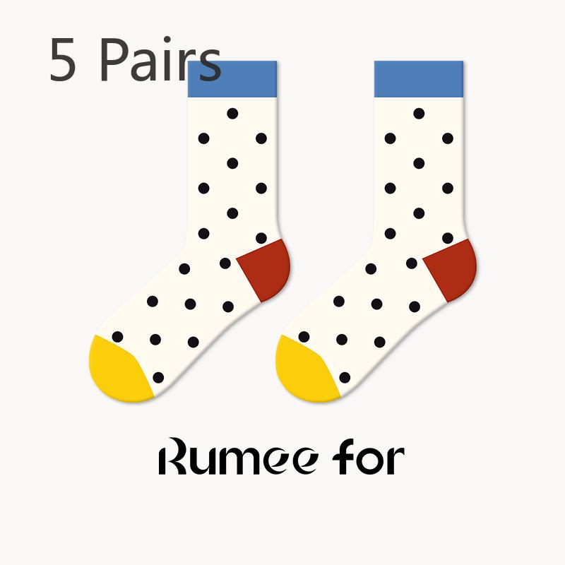 5 Pairs of Female Spring and Autumn Striped Ancient Sports Academy Wind Stockings