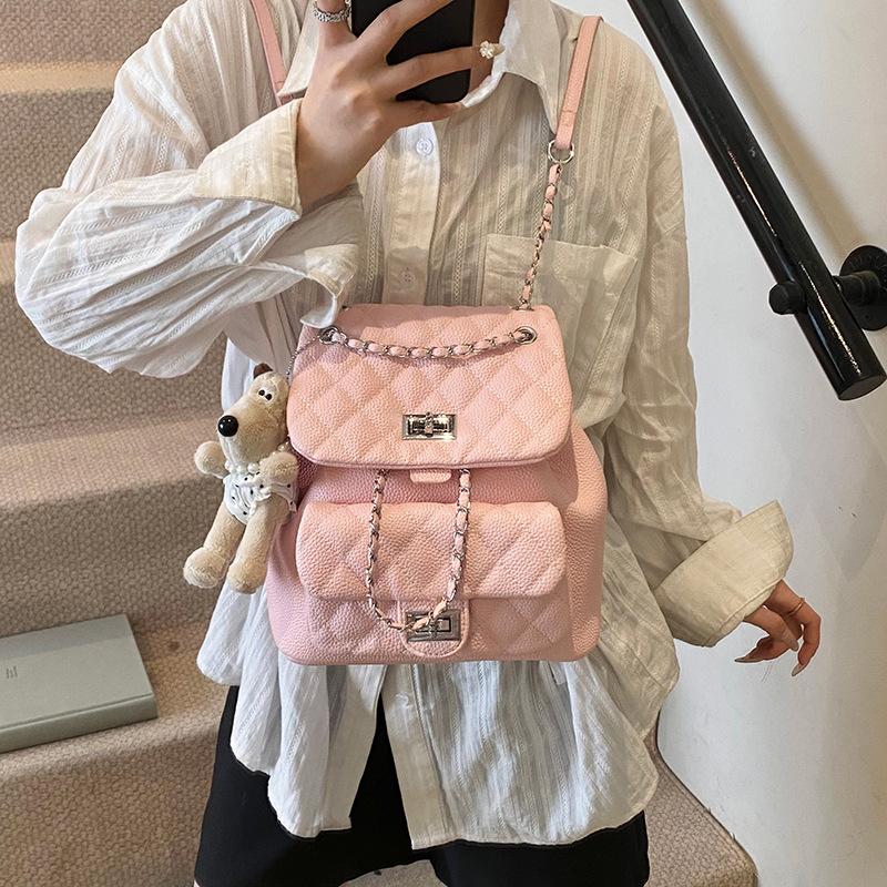 Summer Trend Small Fragrant Wind Rhombus Chain Small Backpack Bag Women'S Versatile Foreign Style Light Luxury Backpack