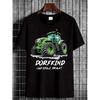 Black T-Shirt With Green Tractor & Dorfkind Text Print - Casual Round Neck Suitable For Farming, Rural Lifestyle, Tractor-Themed Apparel, Machine