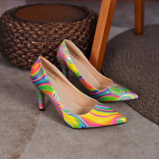 Women's Pointed Pumps Colorful High Heel Slip-On Wedding Shoes Thin Heels Bridal