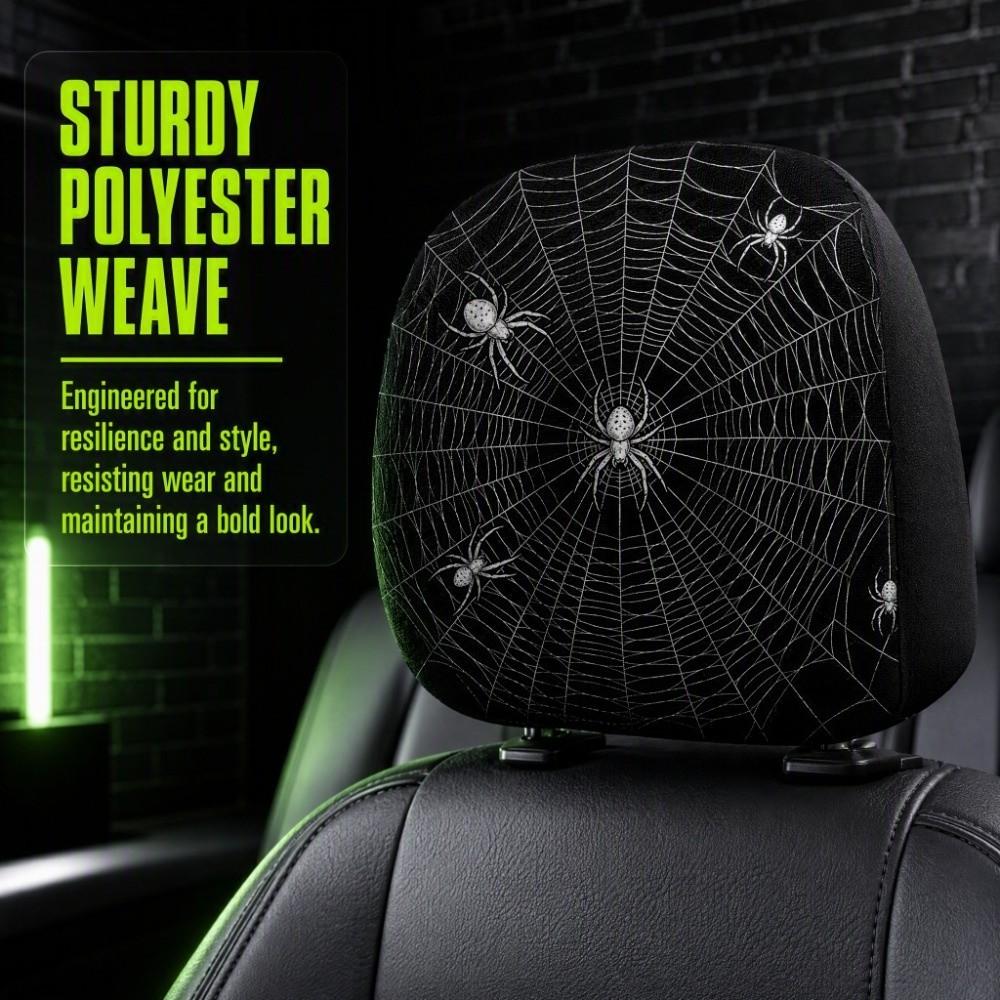 2PCS Cool Decorations Car Pillowcase Spider Web Car Seat Headcover Gift for Car Lover
