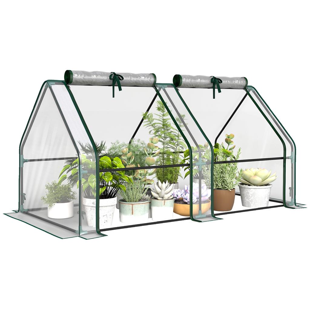 Mini Garden Greenhouse, Pointed Roof, UV-Resistant Steel, Windows, 180 x 90 x 90 cm, Transparent
