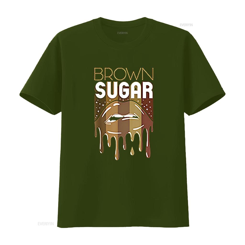 Womens T Shirt Brown Sugar Melanin Black Woman Lips Funny Babe 2XL vintage Washed Casual fashion graphic Versatile homme