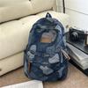 Denim Camouflage Backpack Casual Style Unisex School Bag Fashionable Travel Rucksack