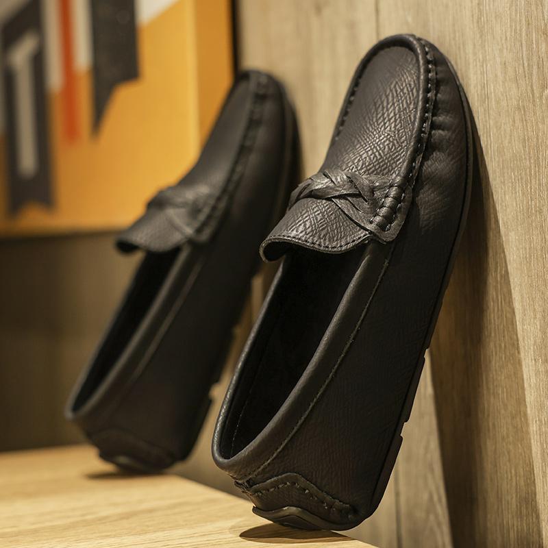 Pánské mokasíny z pravé kůže, designové, módní, nazouvací, měkké ploché boty, klasická pánská ležérní obuv, ručně vyráběné venkovní lodní boty