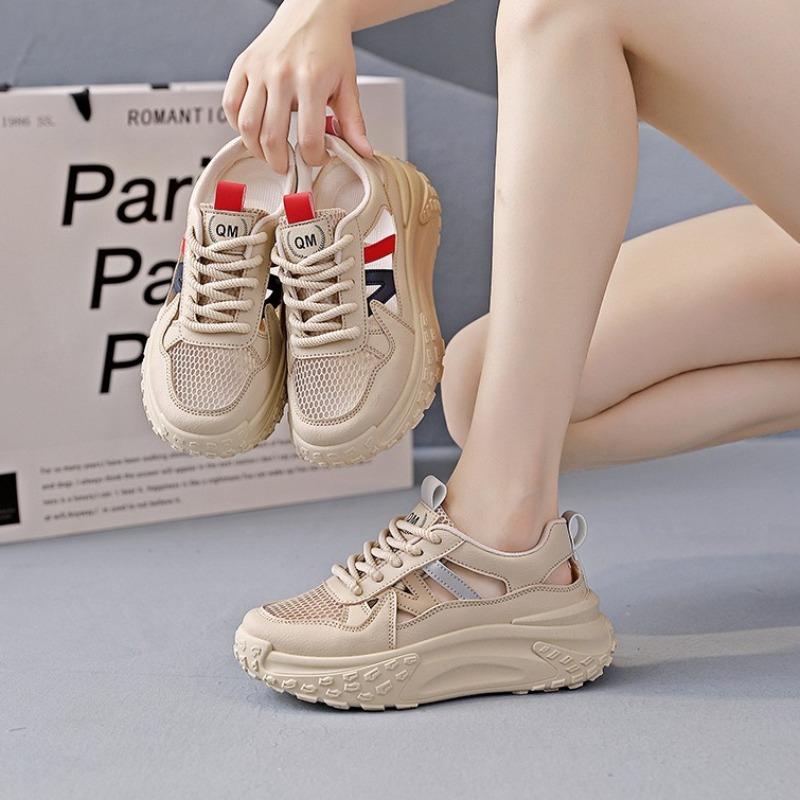 Fashion Shoes for Women's Mesh Hollow Out Thick Sole Inner Height Increase Casual Shoes Breathable Women's  Sneakers Zapatillas De Mujer
