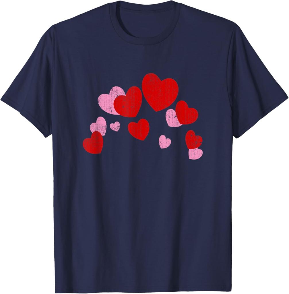 Grunge Valentine Hearts Couples Matching Graphic Tee Distressed Pink and Red Love T-Shirt