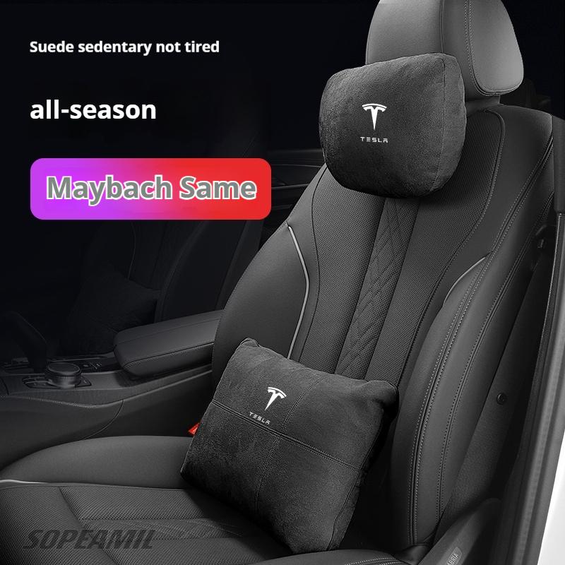 Oreiller de soutien cervical pour appui-tête en daim pour voiture, coussin de siège lombaire pour Tesla Model 3 Model Y Model S Model X Roadsrer Cybertruck