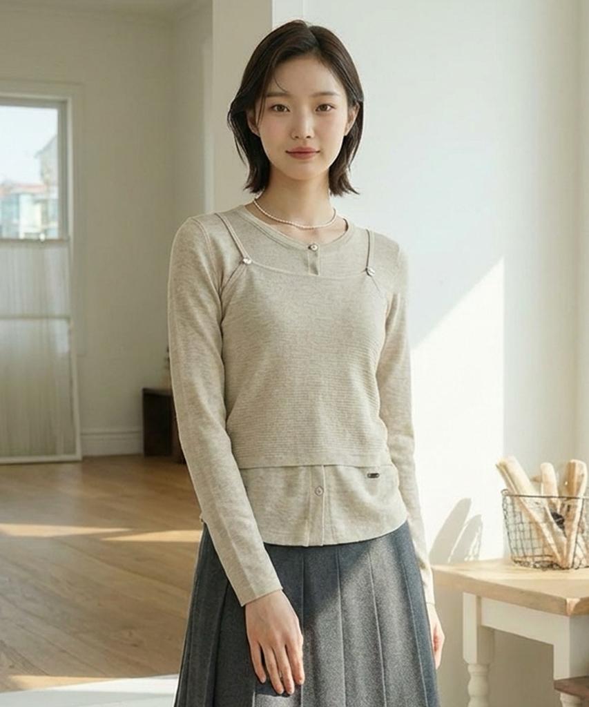 Metapeo Met Daily Layered Merino Wool Blended Knit Set Beige
