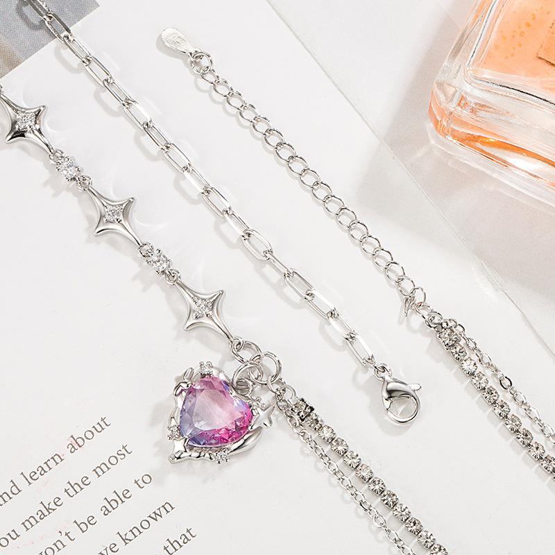 

Женское ожерелье с подвеской в виде фиолетового кристалла и сердца любви one size