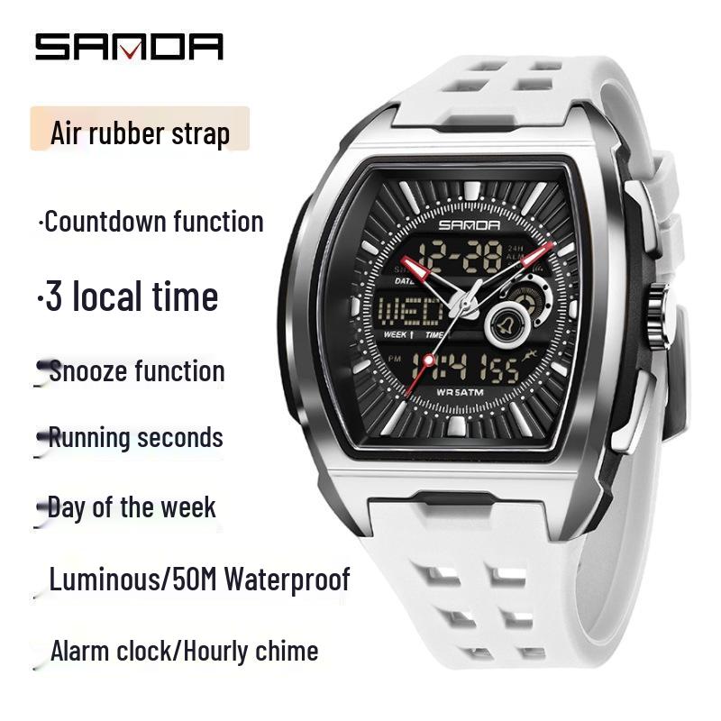 Sanda Dual Display Multifunctional Waterproof Luminous Men's Wristwatch
