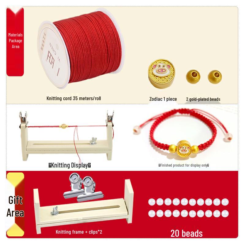 Year of the Dragon Zodiac Animal DIY Weaving Kit: Red String Bracelet for Students