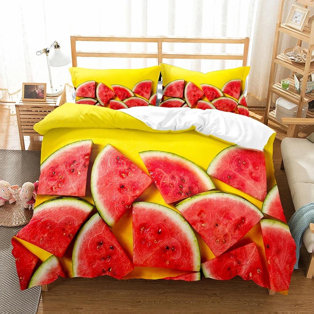 Watermelon Duvet Cover Set Summer Theme Fresh Fruits Pattern Quilt Cover For Kids Boys Girls Bedding Set Bedroom Decor Gifts