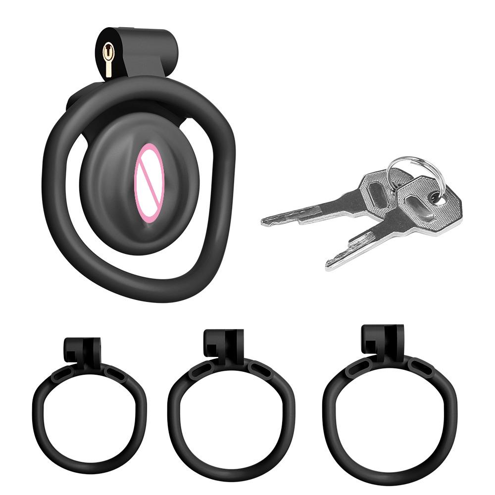 Negative/Micro/Small Chastity Cage for Sissy Sex Toy with 4 Size Cock Ring Pink/Black Bdsm Penis Urethral Lock Adult Toy for Men