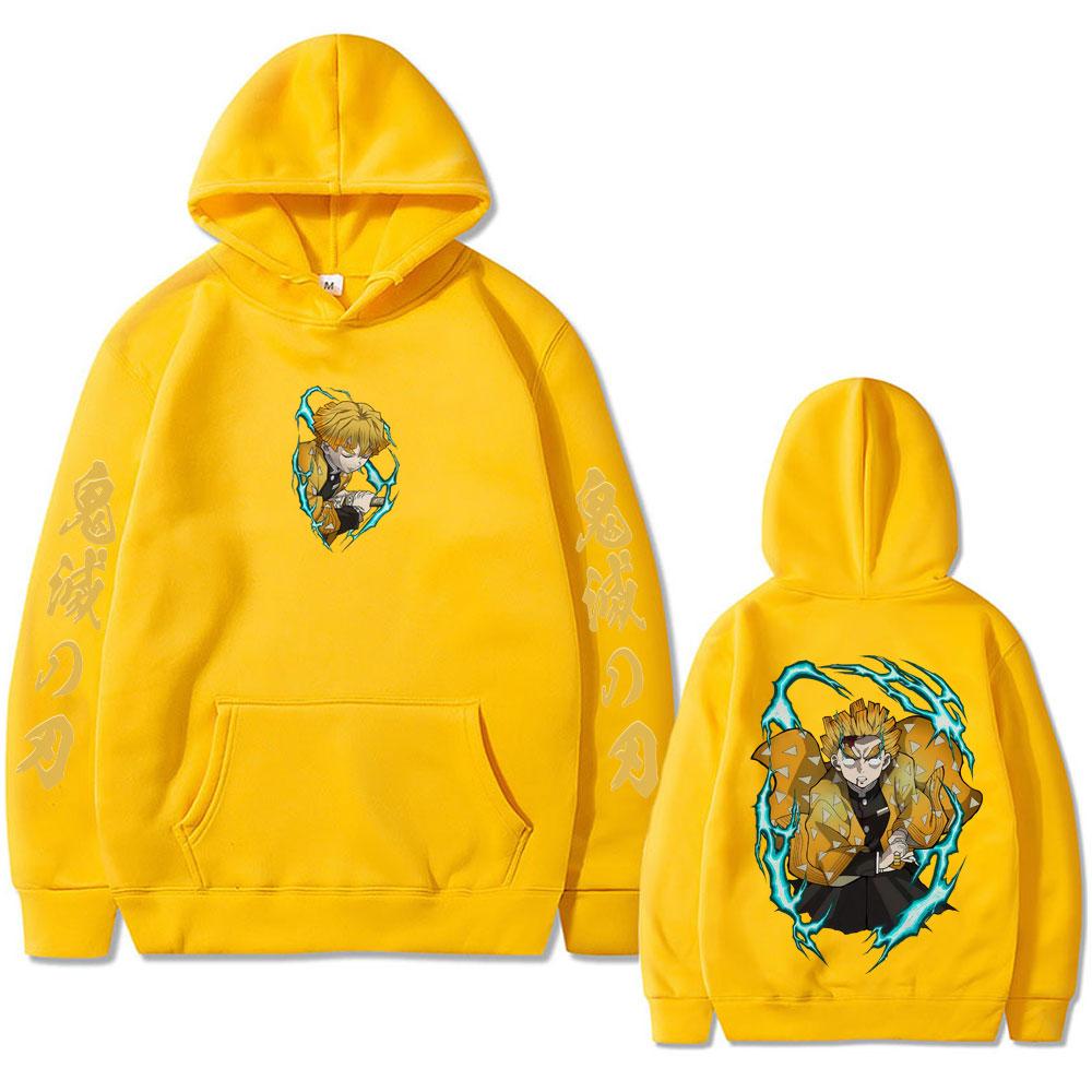 Anime Demon Slayer Agatsuma Zenitsu Graphic Hoodie Men Women Clothing Cartoon Oversized Sweatshirt Men's Hoodies