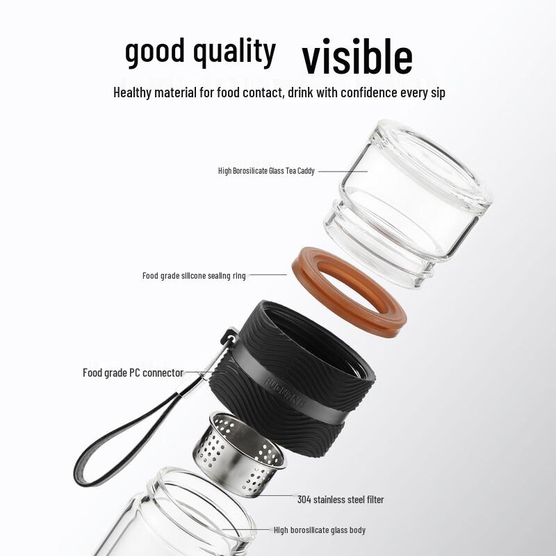FUGUANG Portable Double-Layer Borosilicate Glass Tea Infuser Bottle