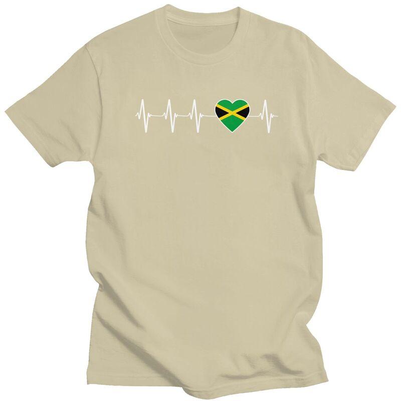 Custom Cool Jamaican Heartbeat Jamaica Flag T Shirt Men Short Sleeves Pure Cotton Tshirt Casual Tee Tops Streetwear Tshirts