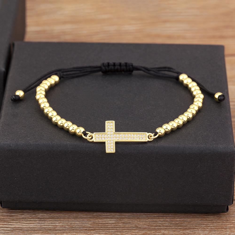 Nidin Light Luxury Trendy Pave Shiny Crystal Zircon Cross Charm Bracelets Adjustable For Women Female Religious Style Jewelry