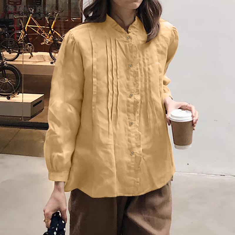 

ZANZEA Womens Casual Stand Collar Loose Nine Quarter Sleeve Blouse S хаки