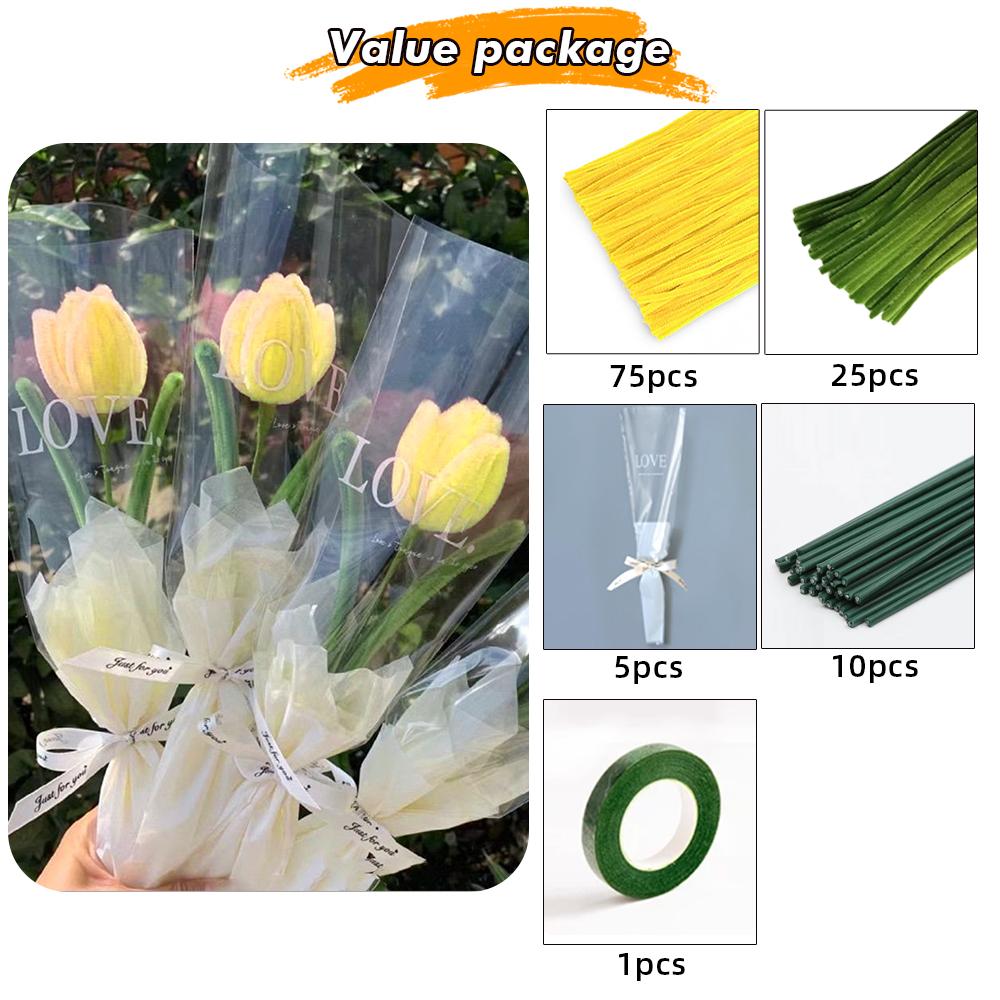 Chenille Stems Flower Craft Kit , 100pcs Pipe Cleaners for Craft, DIY Art Creative Crafts for Weddings Birthday Party Gifts