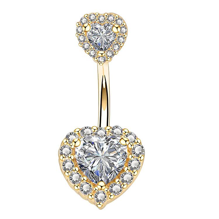 Heart-shaped Round Piercing Jewelry Navel Ring, Copper Inlaid Zircon Stainless Steel Navel Nail