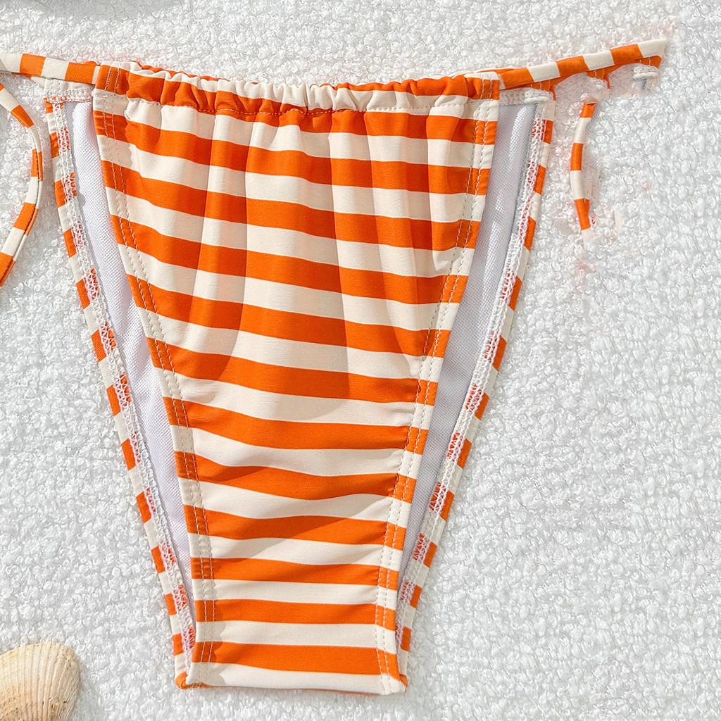 Women Two Piece Swimsuit Striped Tie Side Bikini Set Padded Bathing Suit Swimwear Beachwear