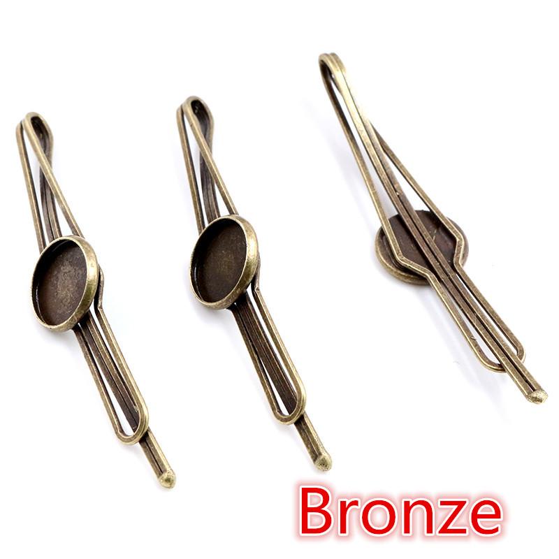 Fashion 12mm 10pcs 5 Styles High Quality 6 Colors Copper Material Hairpin Hair Clips Hairpin Base Setting Cabochon Cameo Base