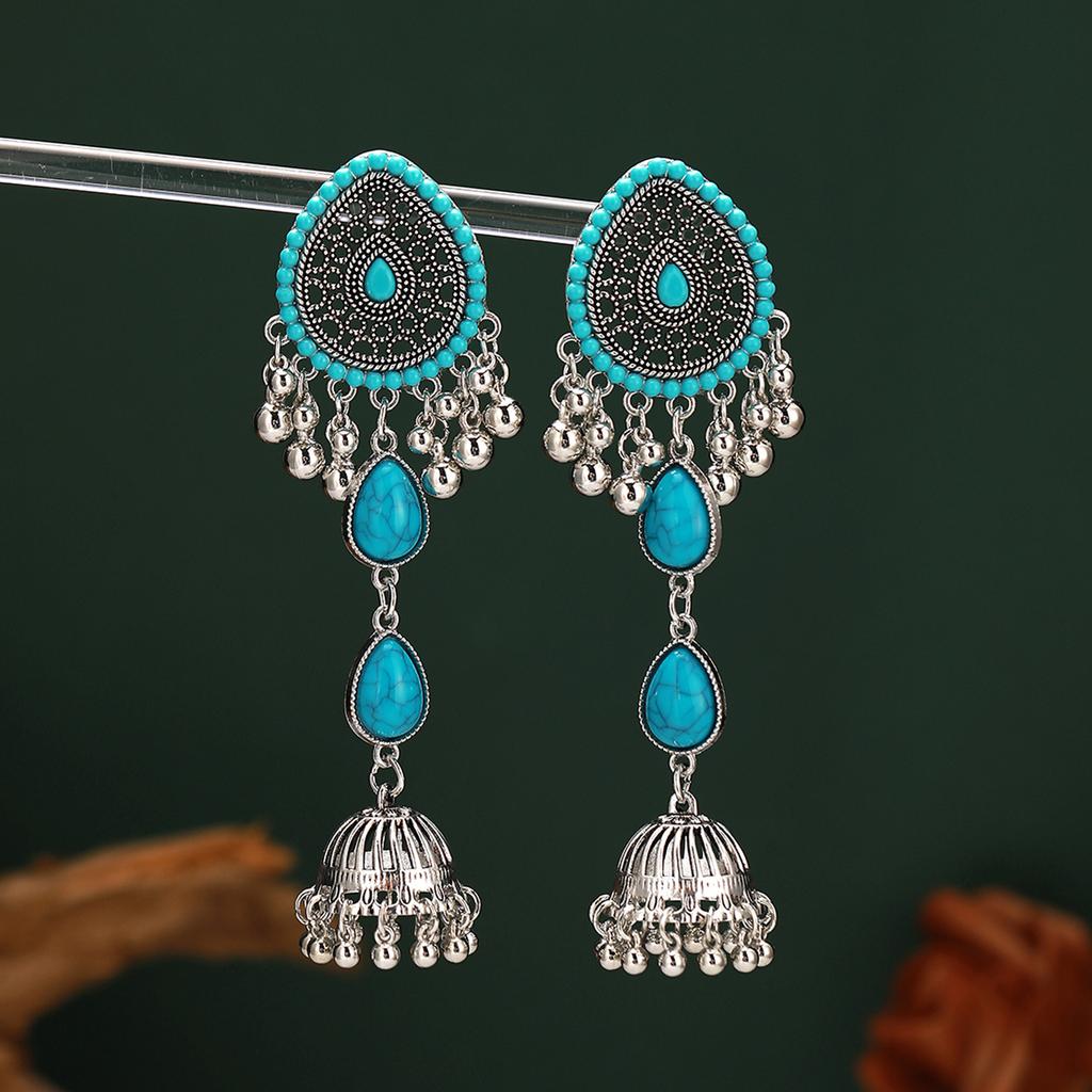 Diamond-Encrusted Water Drop Wind Chime Earrings For Women, Retro Luxury Temperament Long Hollow Fringed Earrings