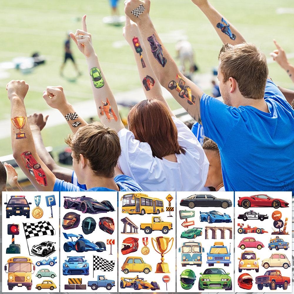 10sheets Cartoon Cars Bus Ambulance Tattoo Stickers For Face Arm Body Temporary Waterproof Tattoo Stickers Kids Creative Gifts