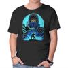 Unisex Crew Neck T-Shirt Blue Ninja Fighter Graphic Short Sleeve Casual Tee