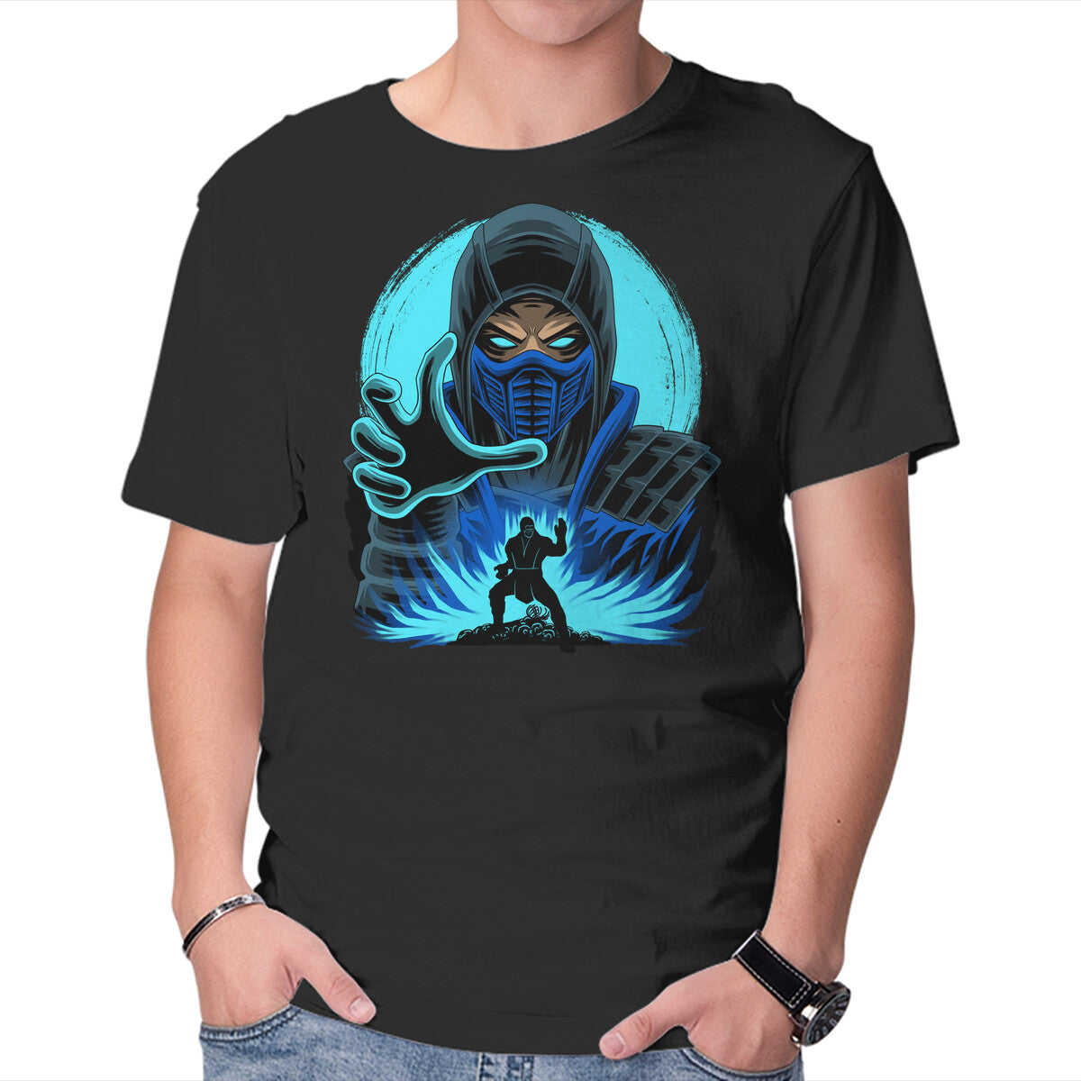 Unisex Crew Neck T-Shirt Blue Ninja Fighter Graphic Short Sleeve Casual Tee XL