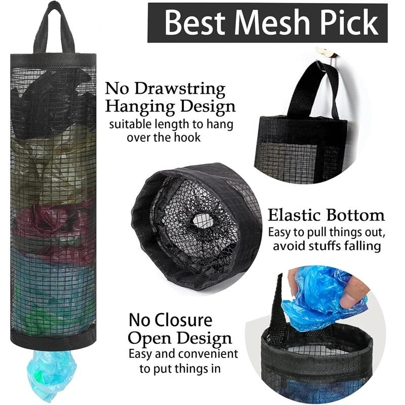 2pcs Mesh Plastic Bag Holder Carrier with Stick Hooks Garbage Bag Storage Organizer