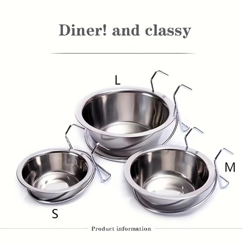 Protable Stainless Steel Hang-on Pet Bowl Big Capacity Stationary Dog Bowl Hanger Cage Cup Travel